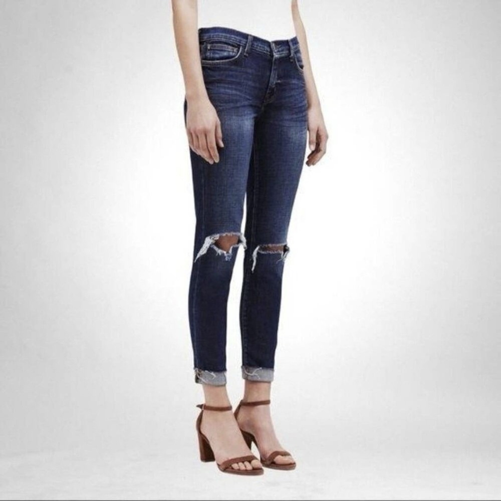 L'AGENCE Rachel Ripped Crop Slim Fit Blue Slouch Cuffed Jeans Size 26 High Rise